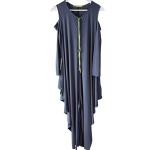 IC Collection Gray Cold Shoulder Sleeveless‎ Jumpsuit Neon Zip Modern